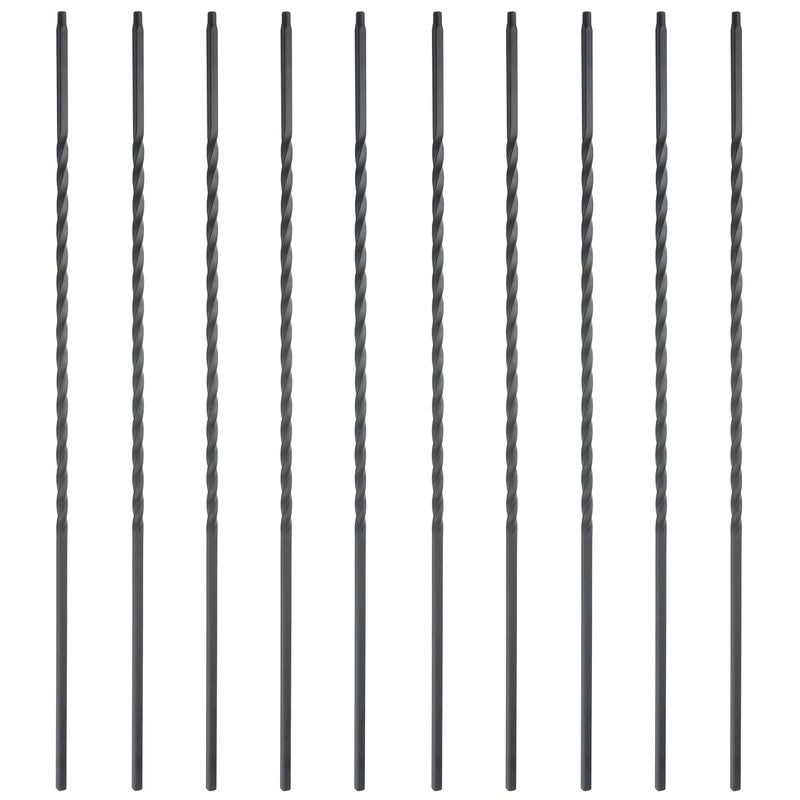 Myard Long Twist 1/2 Inches Square Forged Iron Stair Balusters Furniture for Deck Handrail Railing Staircase Balusters Banister Balustrade, 44 Inches 10-Pack (Satin Black) - Image 1